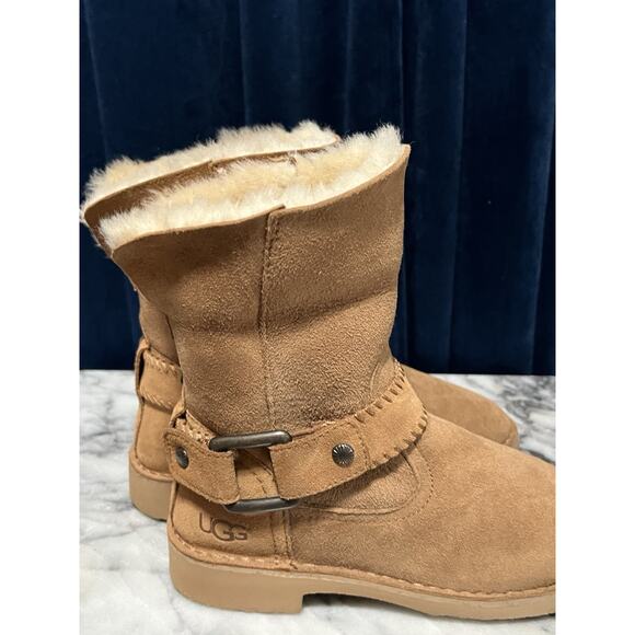 Women’s Ugg Cedric Pull-On Booties British Tan Fold Over Fur Cuff Size 6 - Picture 12 of 13